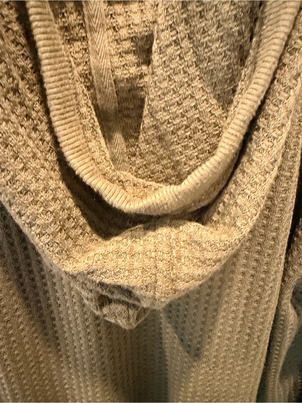 Calvin Klein Jeans Waffle Knit Hoodie Medium Olive Green Thermal Pullover - Picture 6 of 11